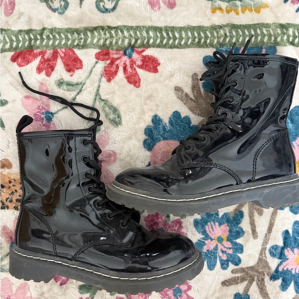 Black Patent Leather Combat Boots
